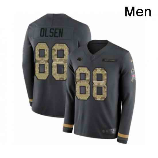 Mens Nike Carolina Panthers 88 Greg Olsen Limited Black Salute to Service Therma Long Sleeve NFL Jersey